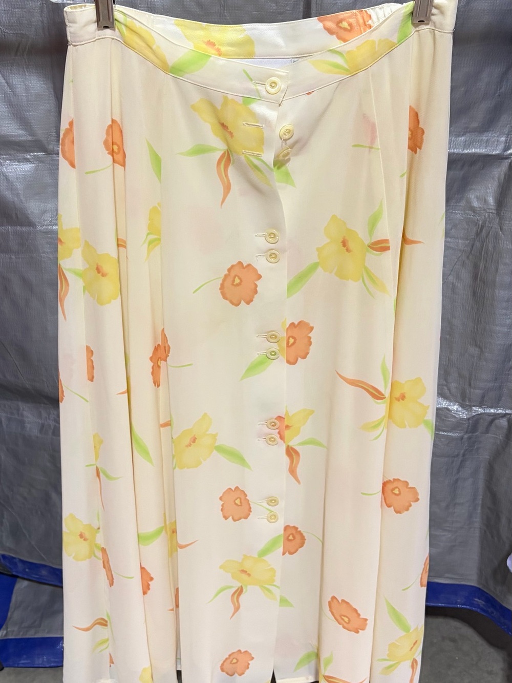 Cream Floral Maxi Skirt with Yellow & Peach Blooms